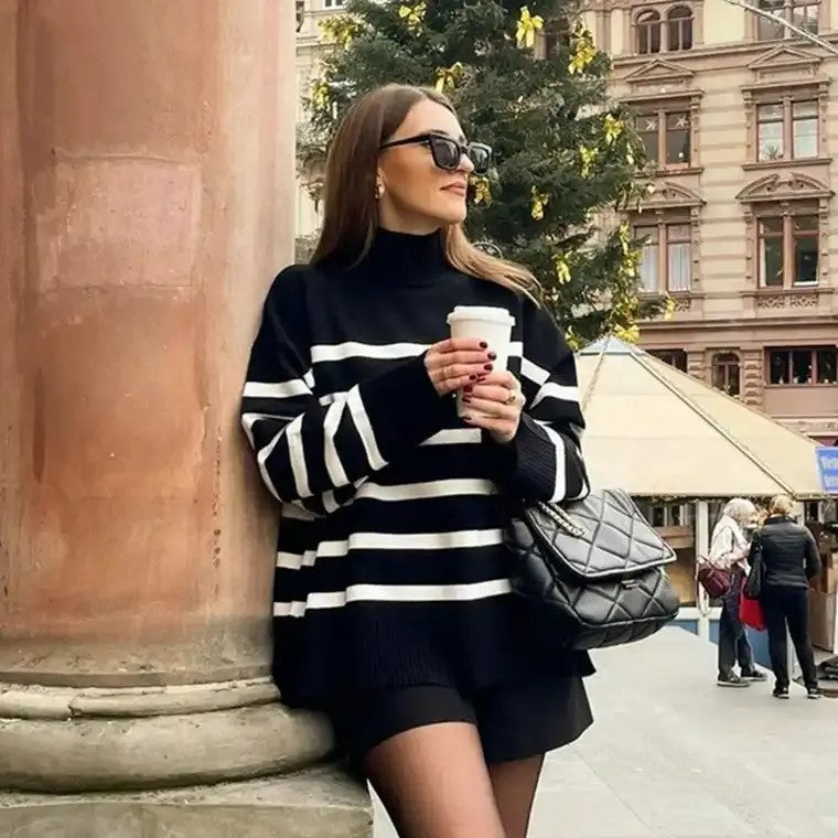 Women's Striped Turtleneck Knitted Sweater