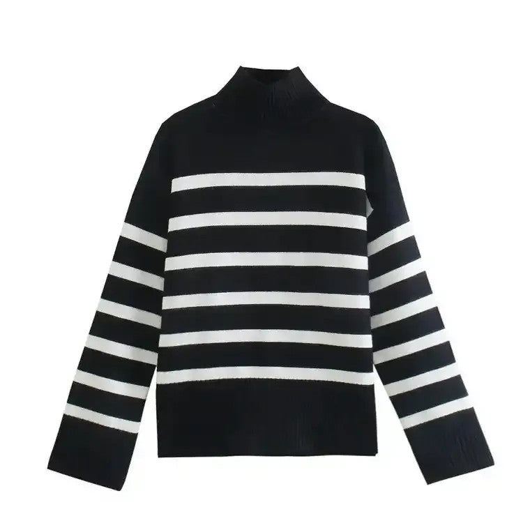 Women's Striped Turtleneck Knitted Sweater