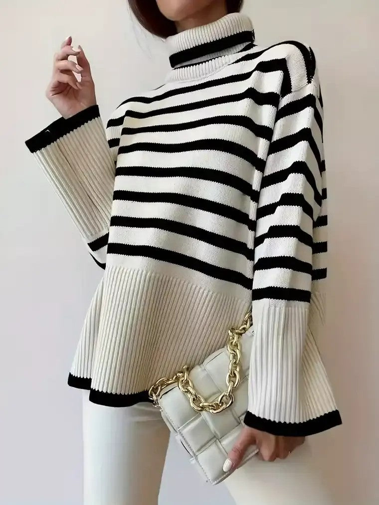 Women's Striped Turtleneck Sweater