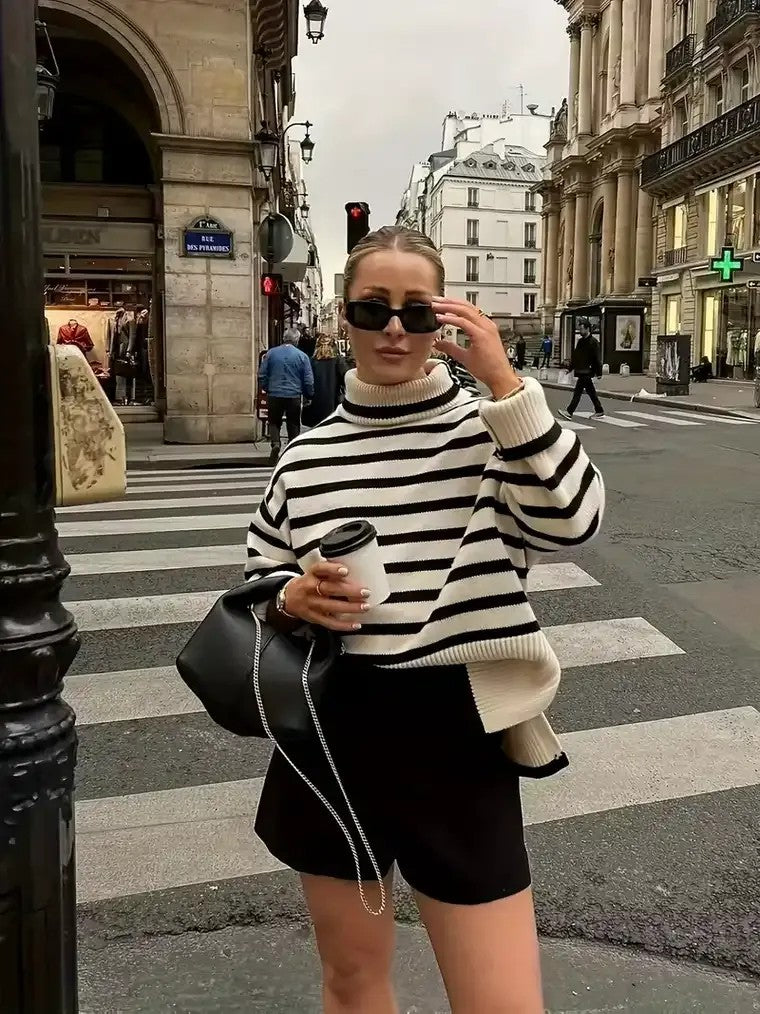 Women's Striped Turtleneck Sweater