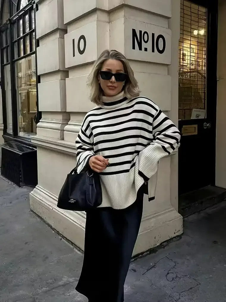 Women's Striped Turtleneck Sweater
