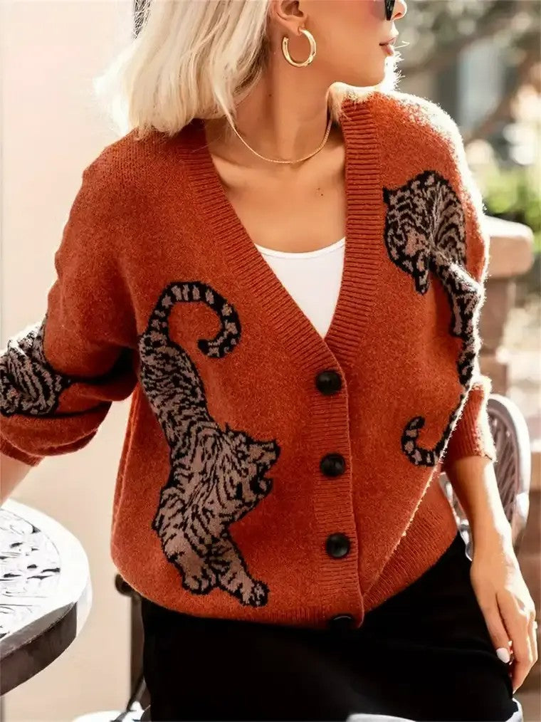 Women's Tiger Print Knit Cardigan