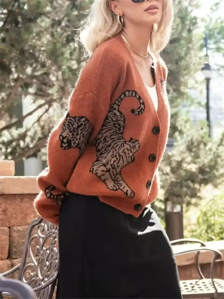 Women's Tiger Print Knit Cardigan