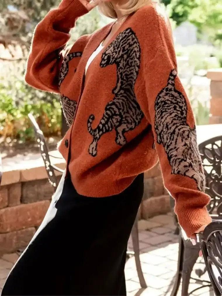 Women's Tiger Print Knit Cardigan