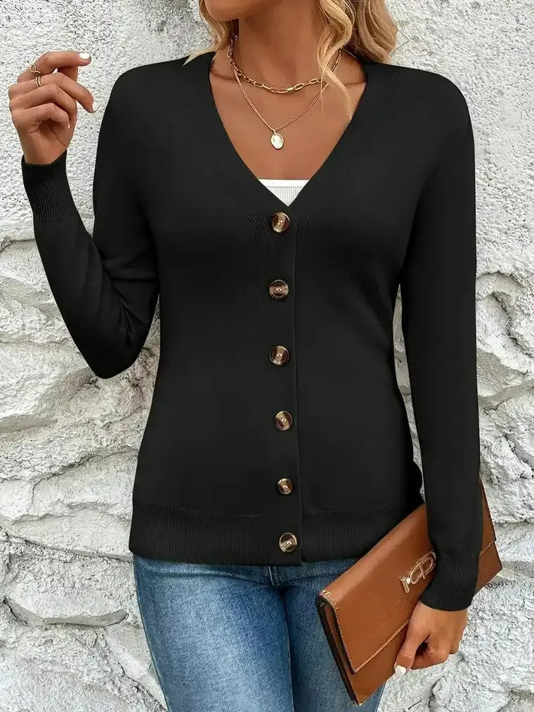 Women's V-Neck Cardigan with Button Closure