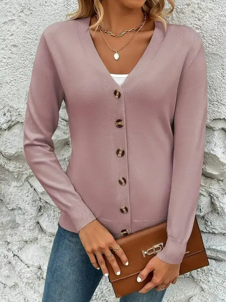 Women's V-Neck Cardigan with Button Closure