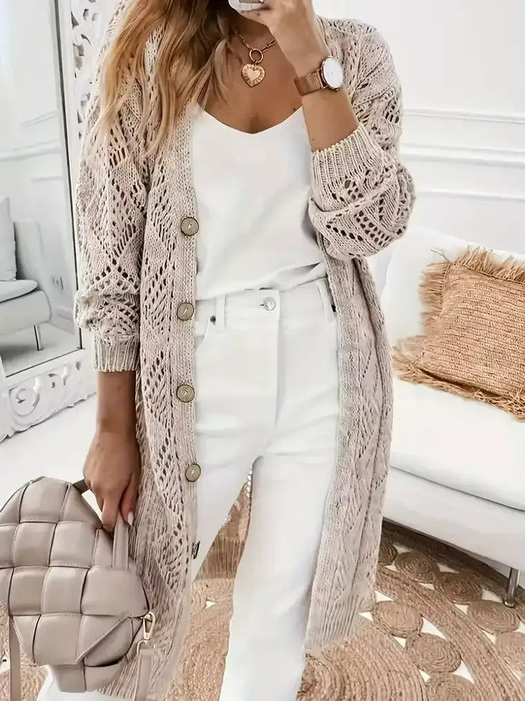 Women's V-neck Openwork Knit Cardigan