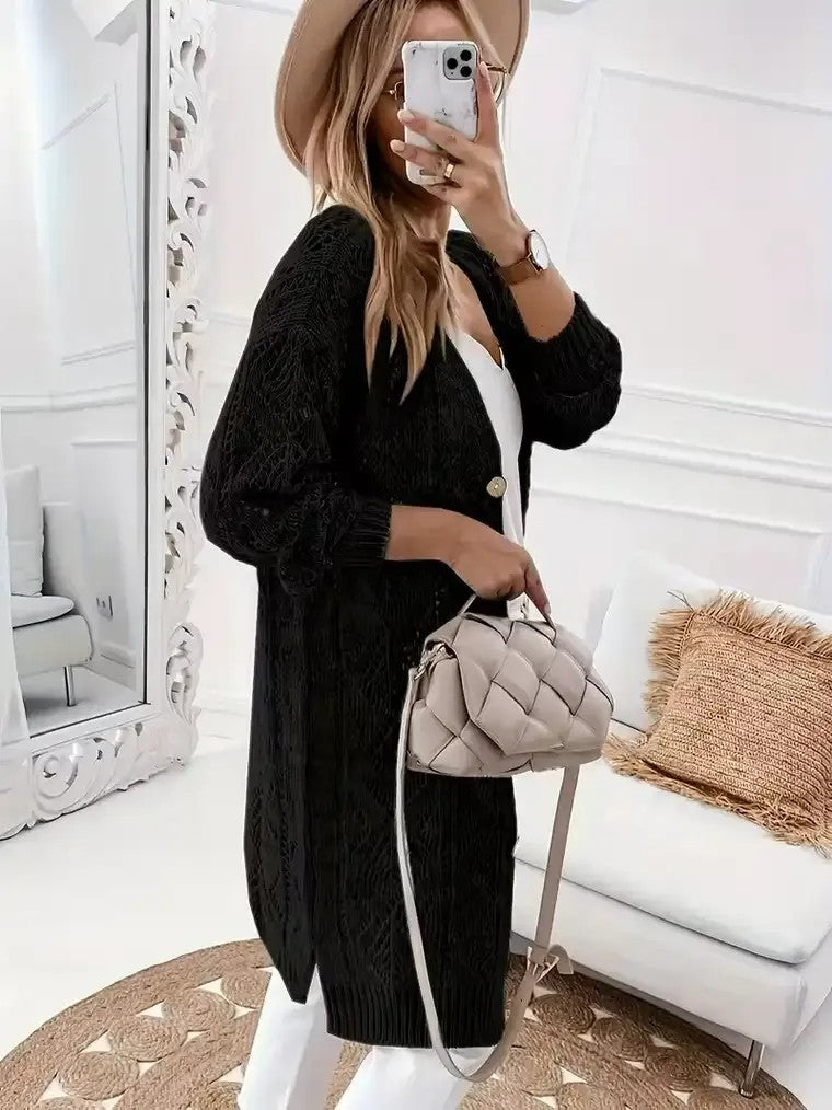 Women's V-neck Openwork Knit Cardigan