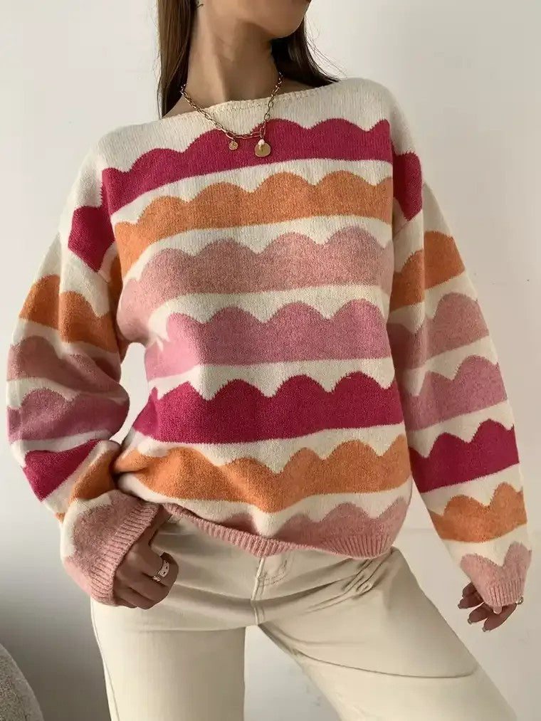 Women's Wave Pattern Knit Sweater