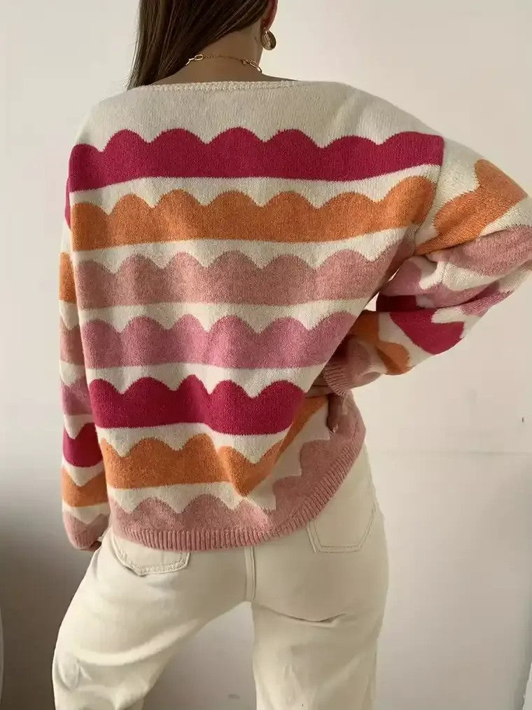 Women's Wave Pattern Knit Sweater