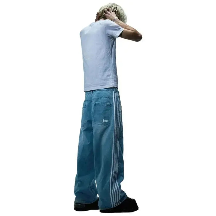 Men's Baggy Jeans with Striped Trim