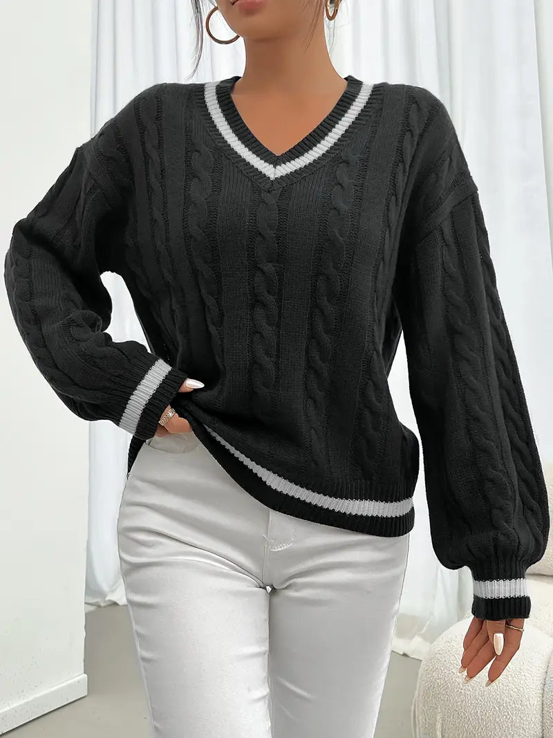 Contrast Trim Cable Knitted Sweater