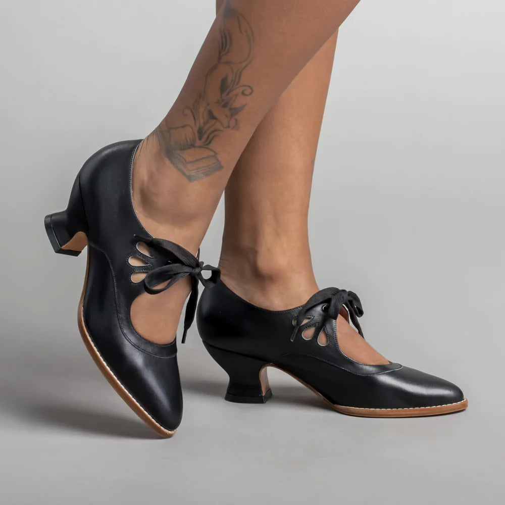 Women's Cut-out Shoes with Ribbon Laces and Heels