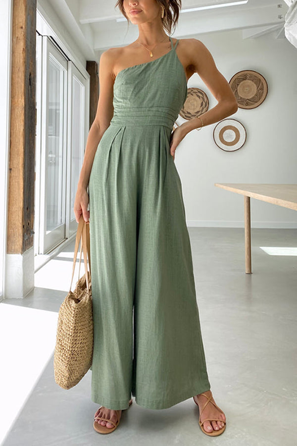 Women's Summer Jumpsuit with Asymmetrical Style and Pleats Front