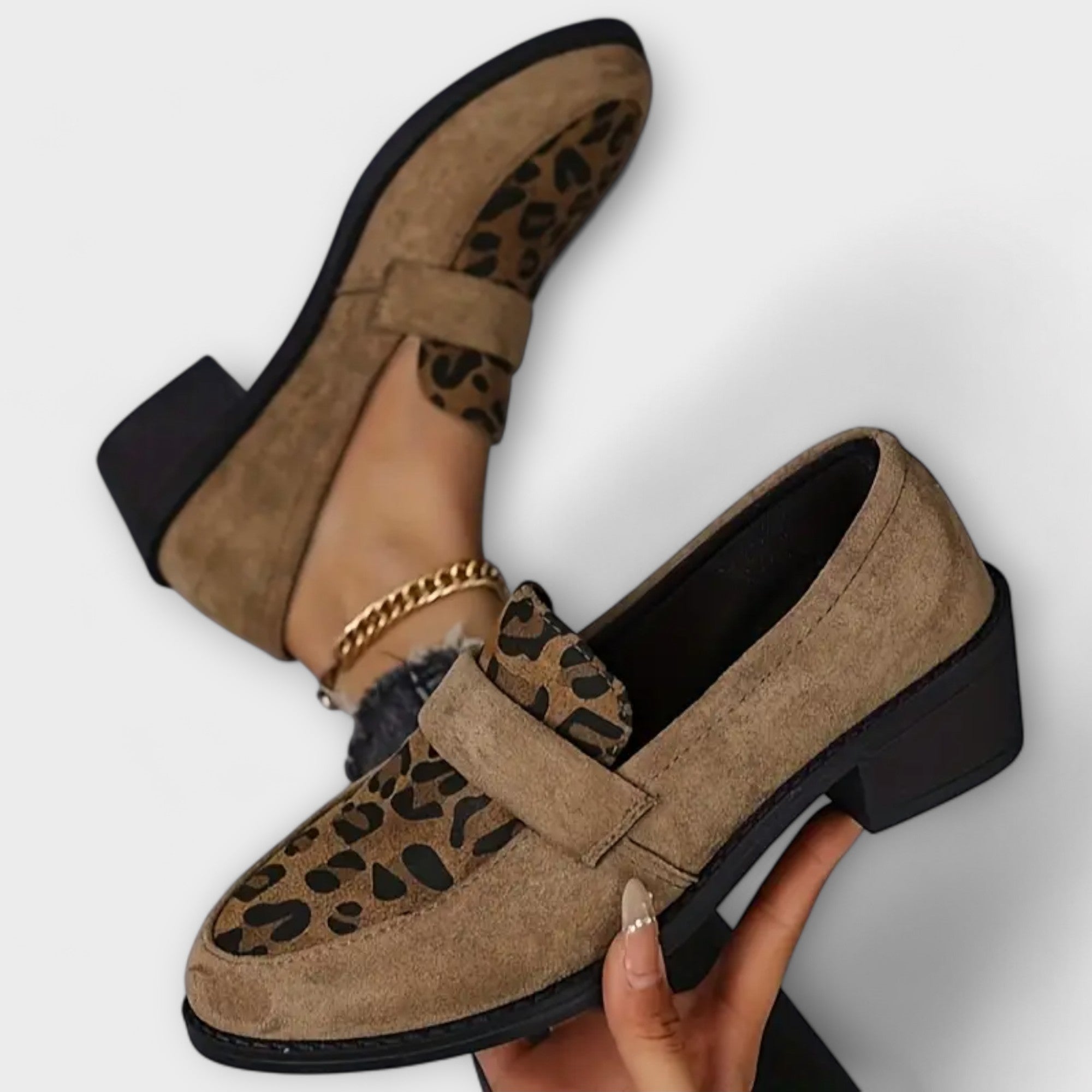 Women's Suede Loafers with Leopard Design