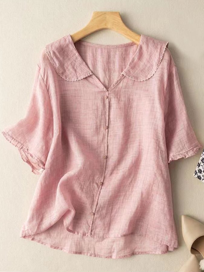 Women's Summer Blouse with Buttons and Collar