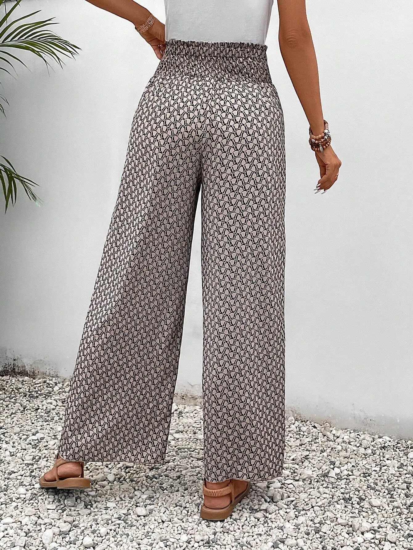 Women's Summer Printed Trousers with Drawstring and Elastic Waist