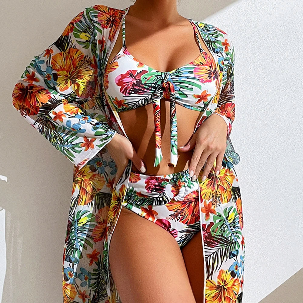 Women's Summer Floral Three Piece Swimwear Set