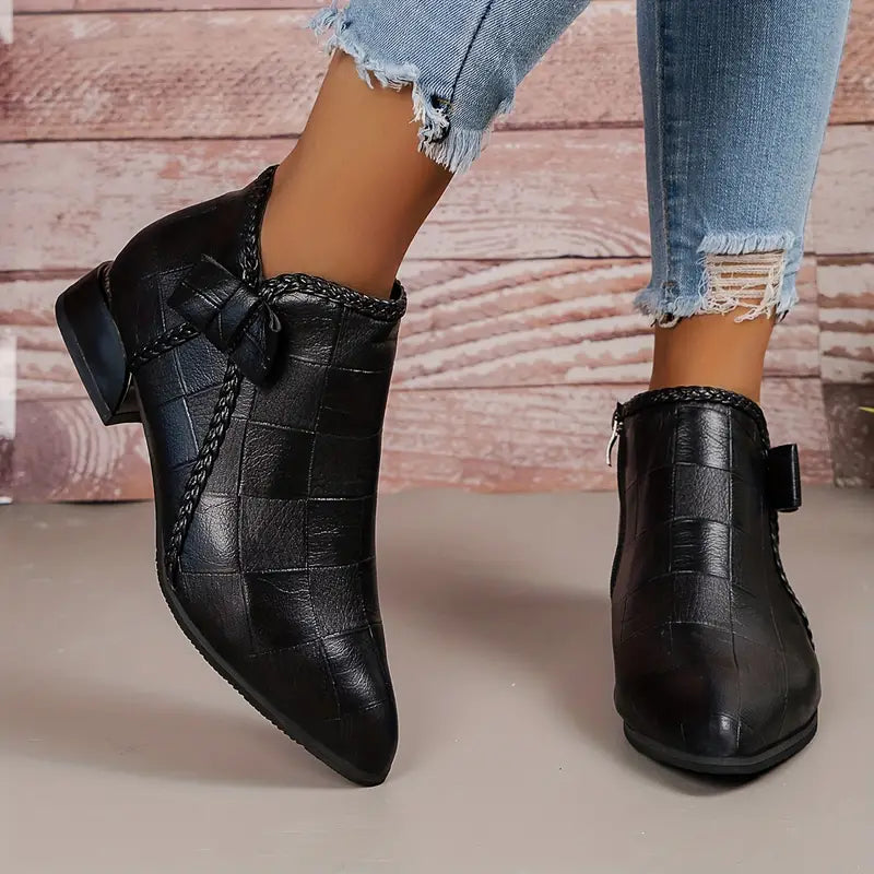 Women's Vegan Leather Ankle Boots With Side Buckle and Zipper