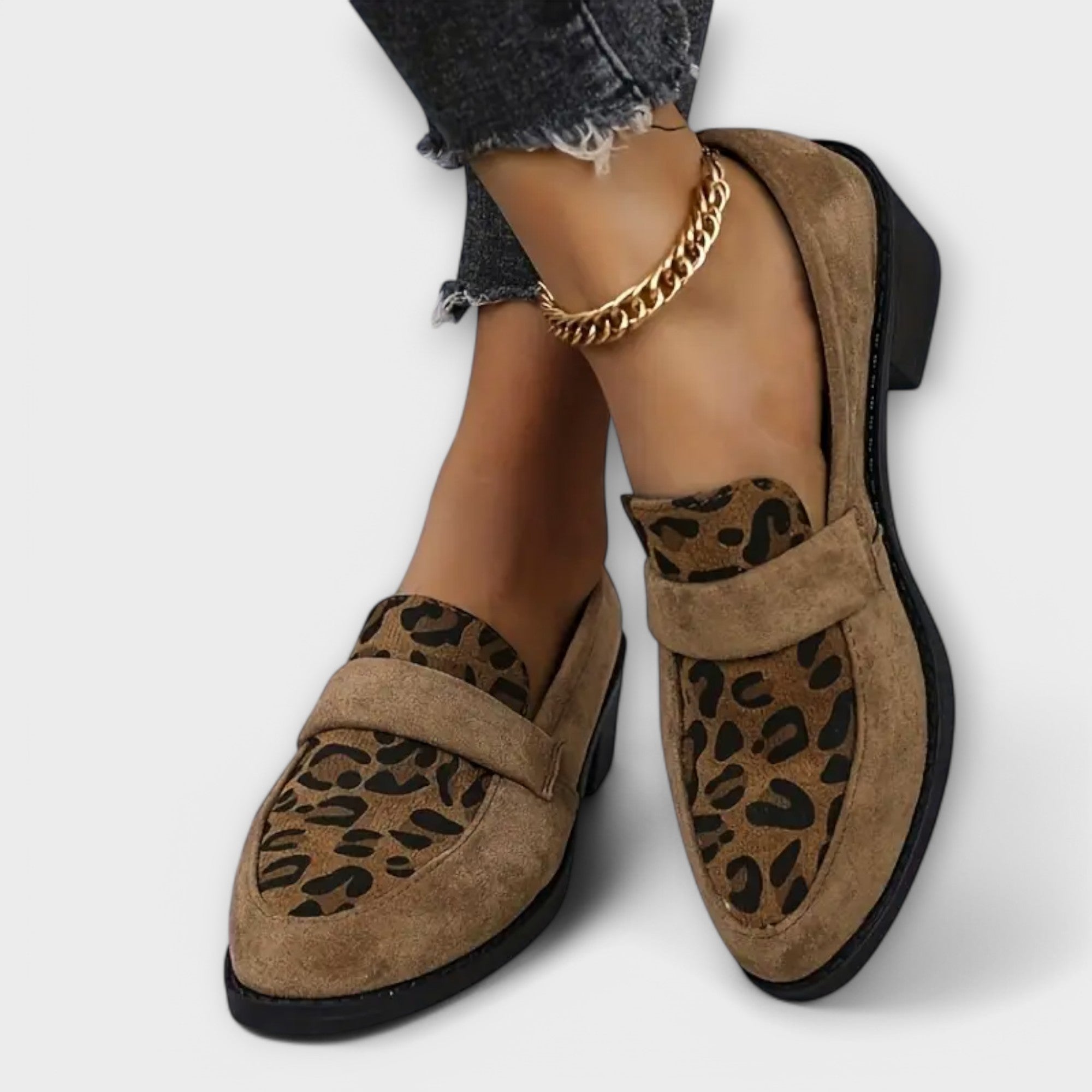 Women's Suede Loafers with Leopard Design