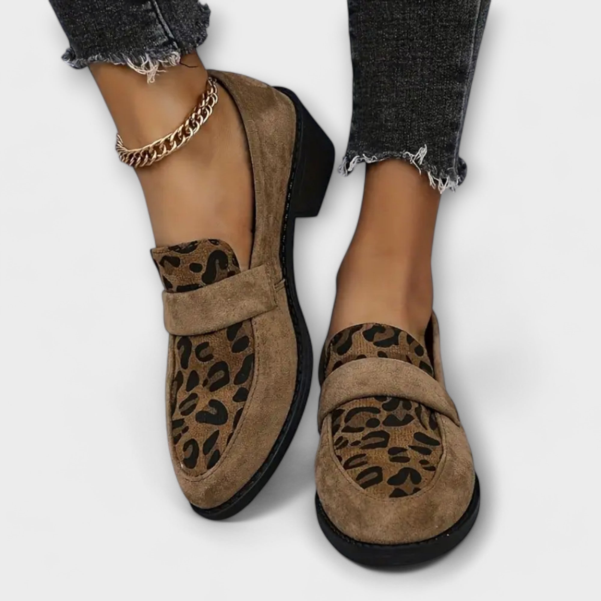 Women's Suede Loafers with Leopard Design