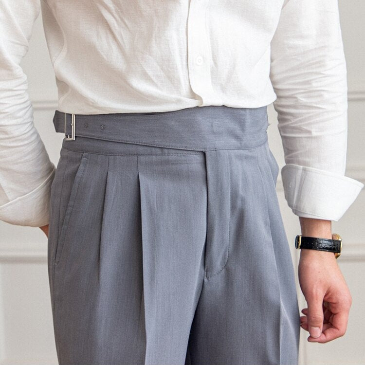 Men's High Waisted Trouser with Buckle Closure
