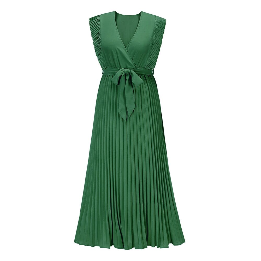 Women's Summer Ruffles Maxi Dress with and V-neck and Belt