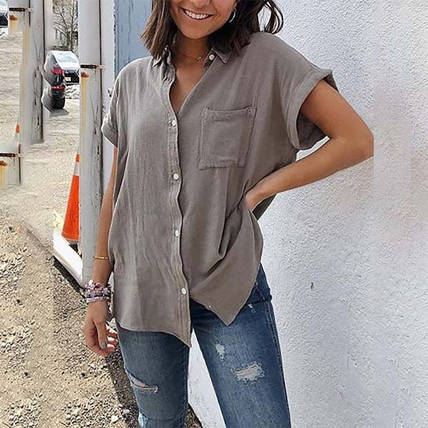 Women's Summer Short Sleeve Blouse with Buttons and Chest Pocket