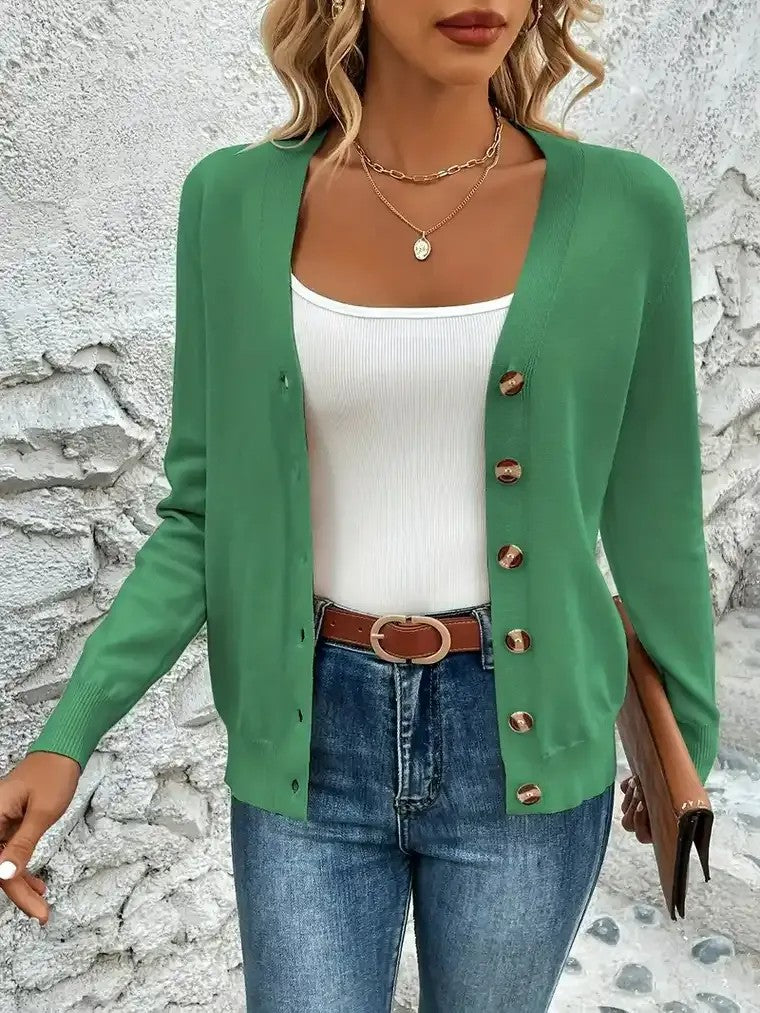 Women's V-Neck Cardigan with Button Closure
