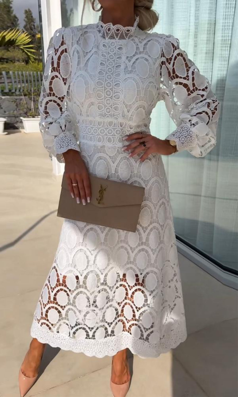 Women's Summer Puff Sleeves Formal Dress with Eyelet Style and Laces