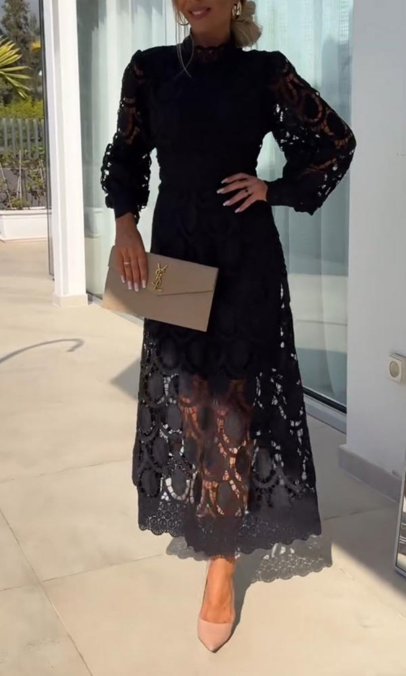 Women's Summer Puff Sleeves Formal Dress with Eyelet Style and Laces