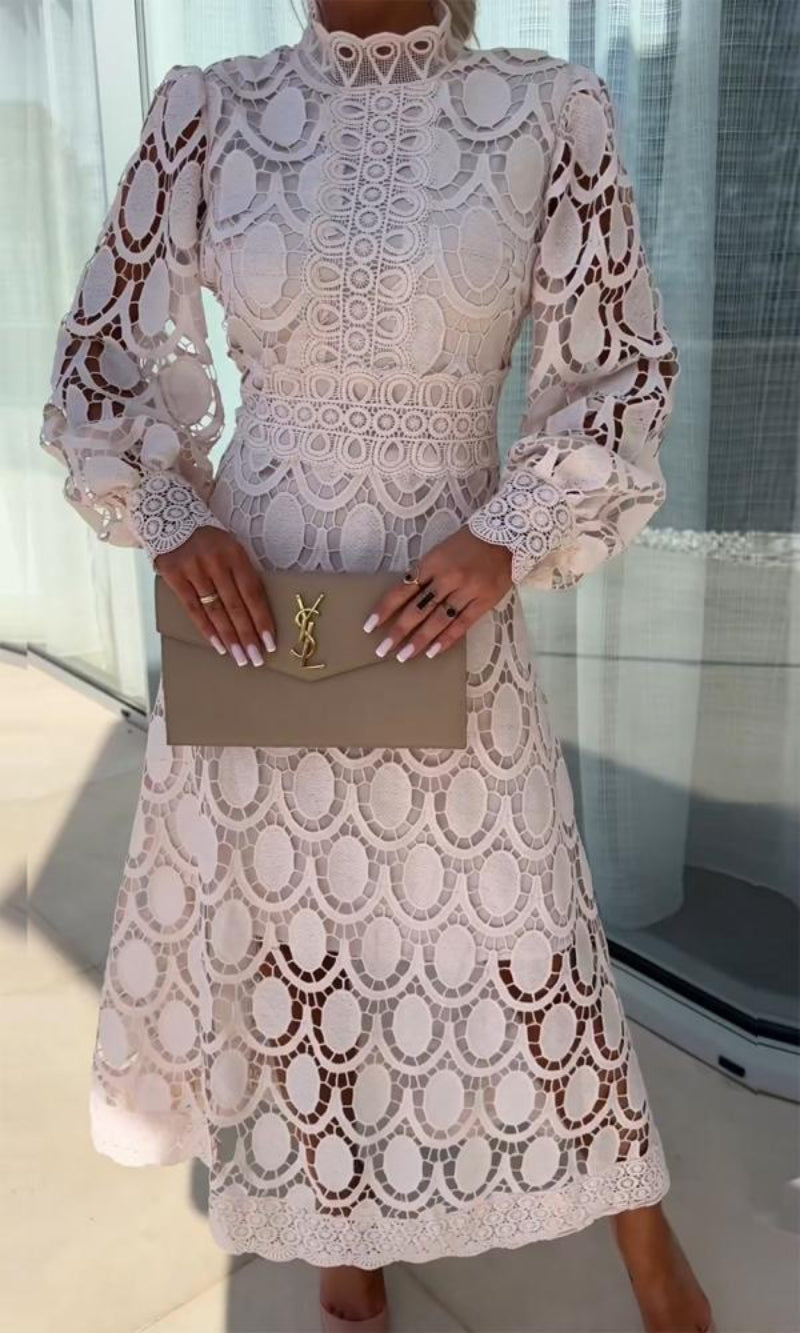 Women's Summer Puff Sleeves Formal Dress with Eyelet Style and Laces