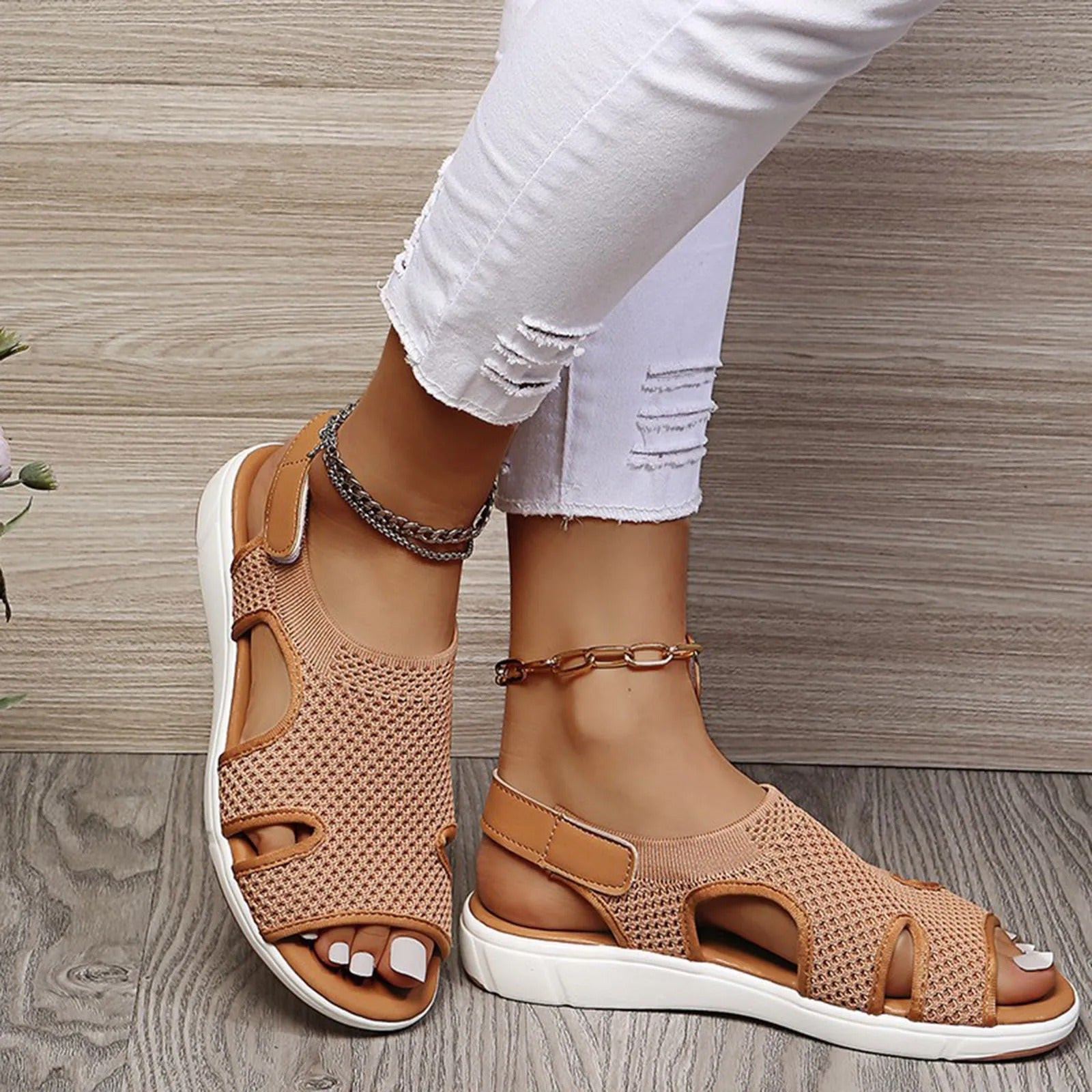 Women's Summer Mesh Sandals with Open Toe and Cut-out Design