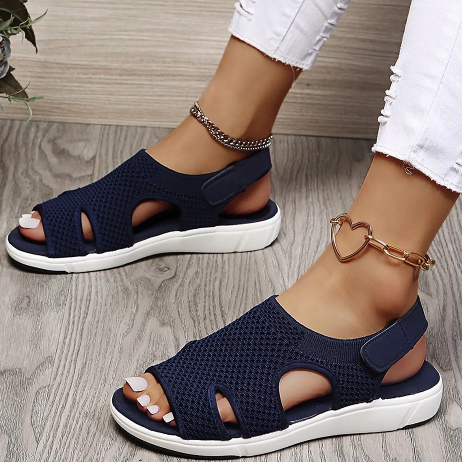Women's Summer Mesh Sandals with Open Toe and Cut-out Design