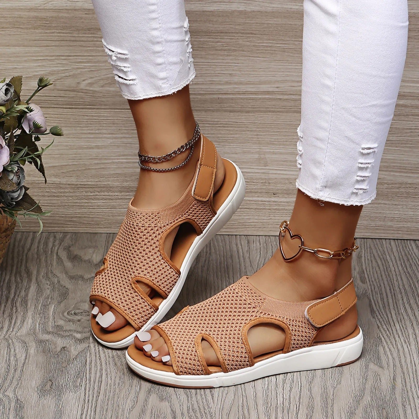 Women's Summer Mesh Sandals with Open Toe and Cut-out Design