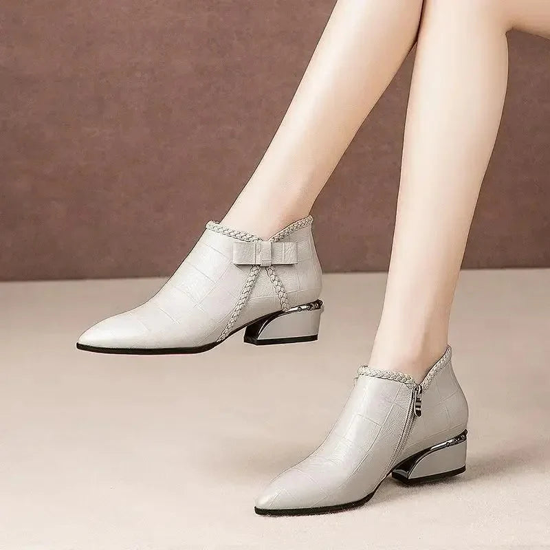 Women's Vegan Leather Ankle Boots With Side Buckle and Zipper