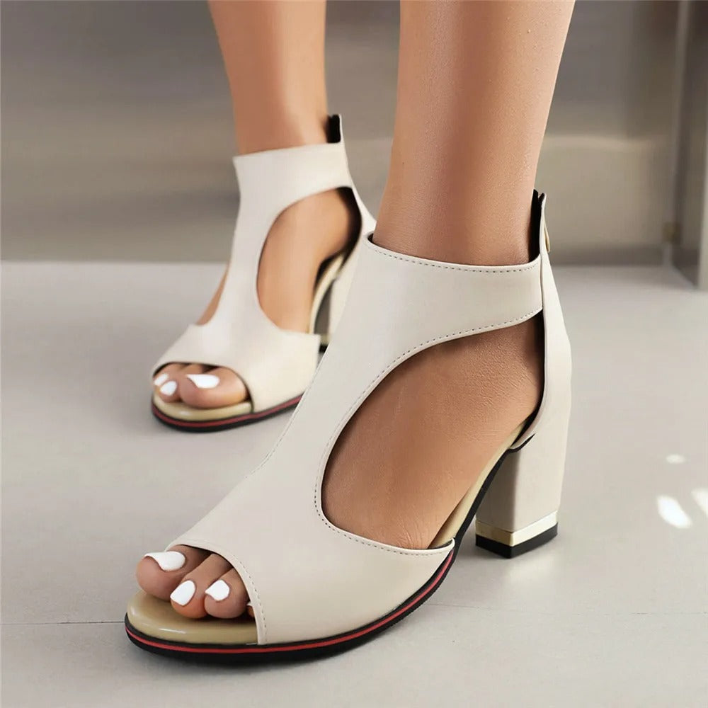 Women's Summer Open Toe Sandals with Heels and Zipper Closure