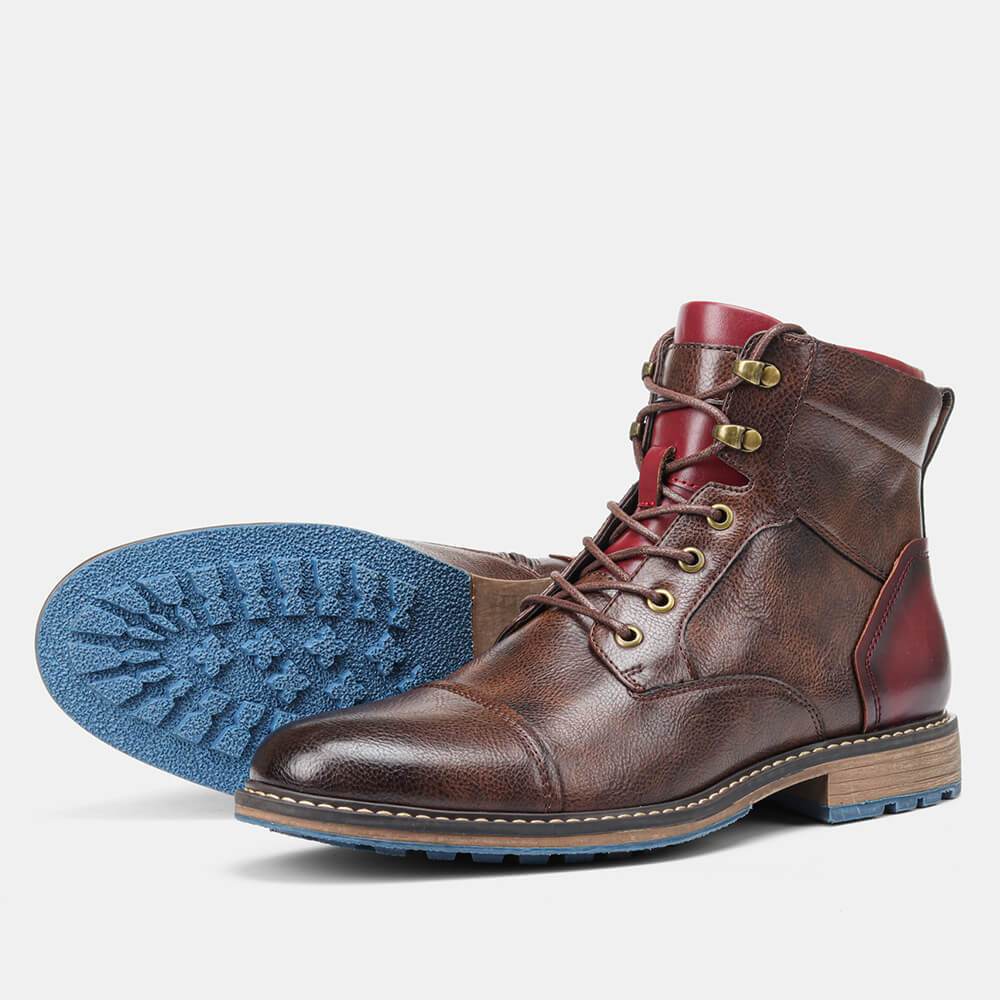 Men's Vegan Leather Oxford Boots with Lace Up and Zipper
