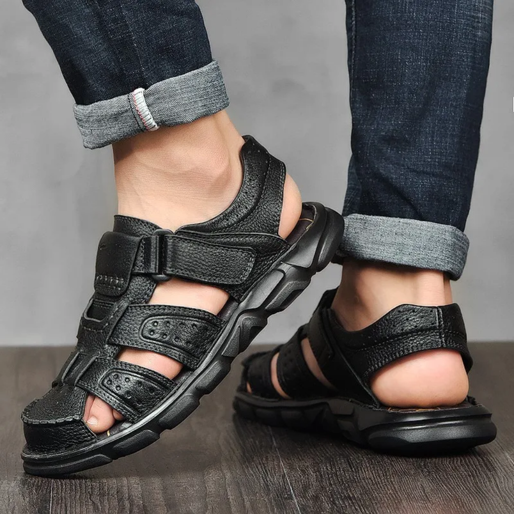 Men's Summer Vegan Leather Sandals with Closed Toe Style