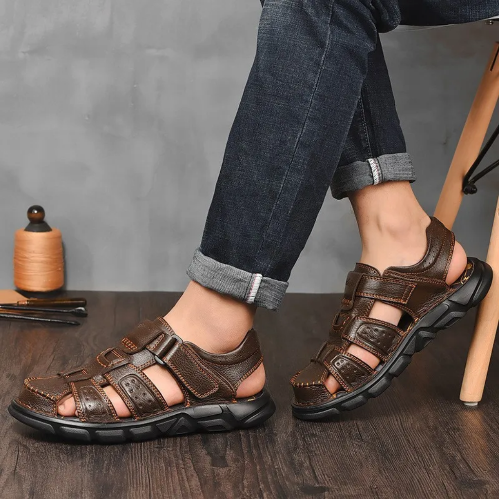 Men's Summer Vegan Leather Sandals with Closed Toe Style
