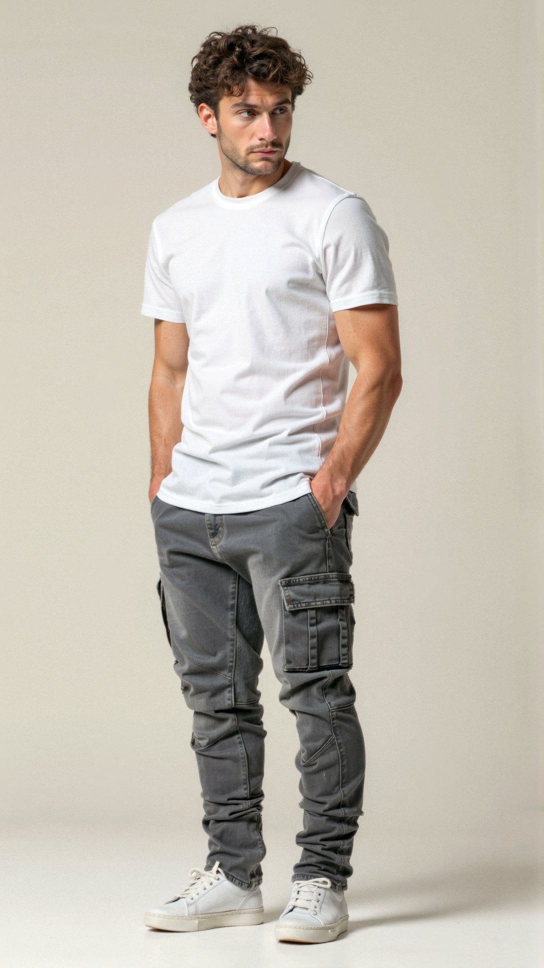Men's All Season Skinny Cargo Denim Pants with Pockets