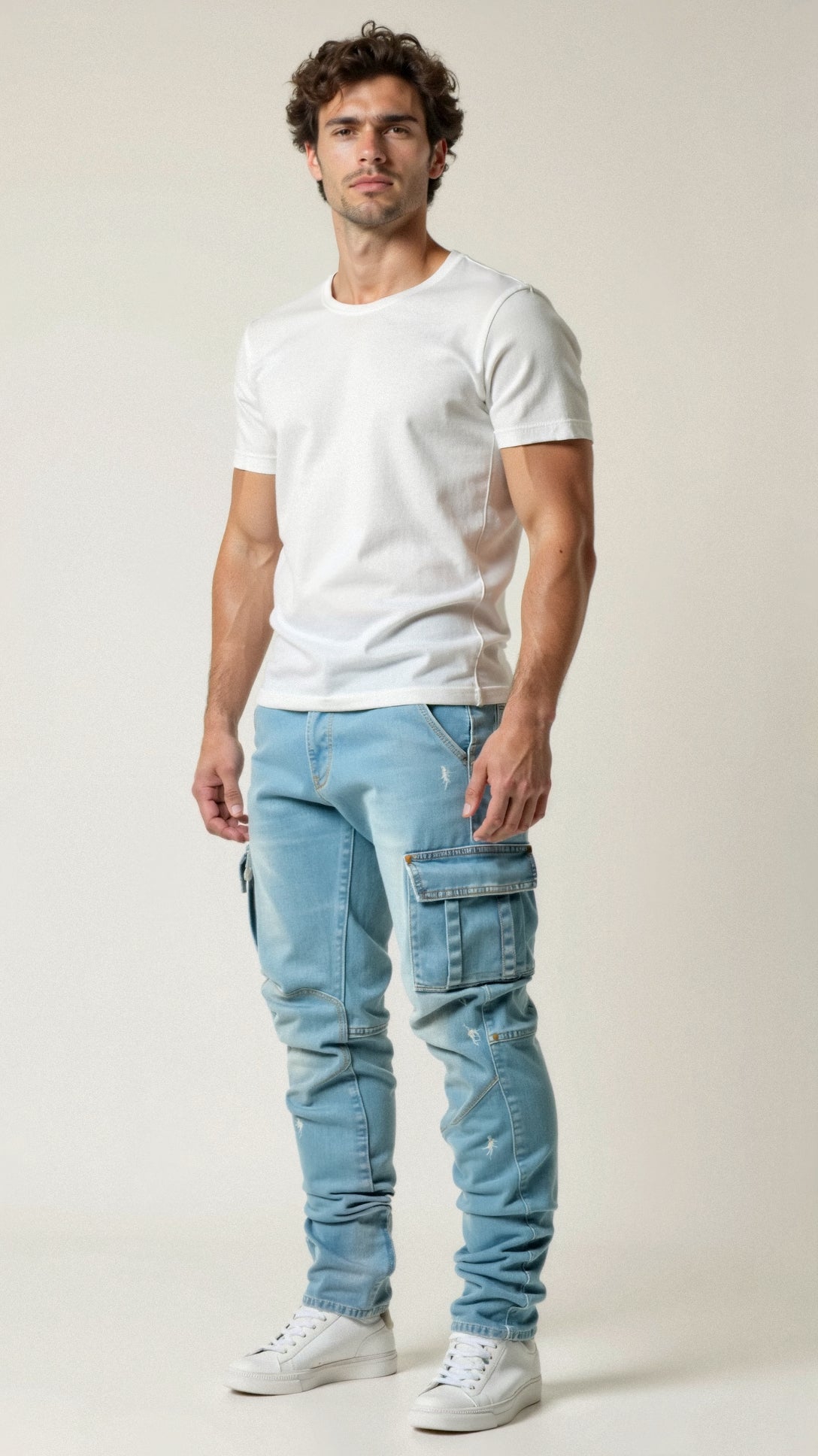 Men's All Season Skinny Cargo Denim Pants with Pockets