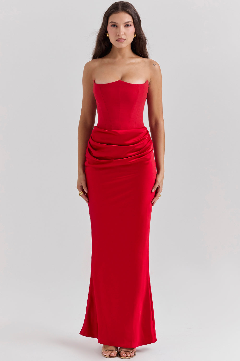 Women's Summer Formal Dress with Draped Hip Detail and Strapless