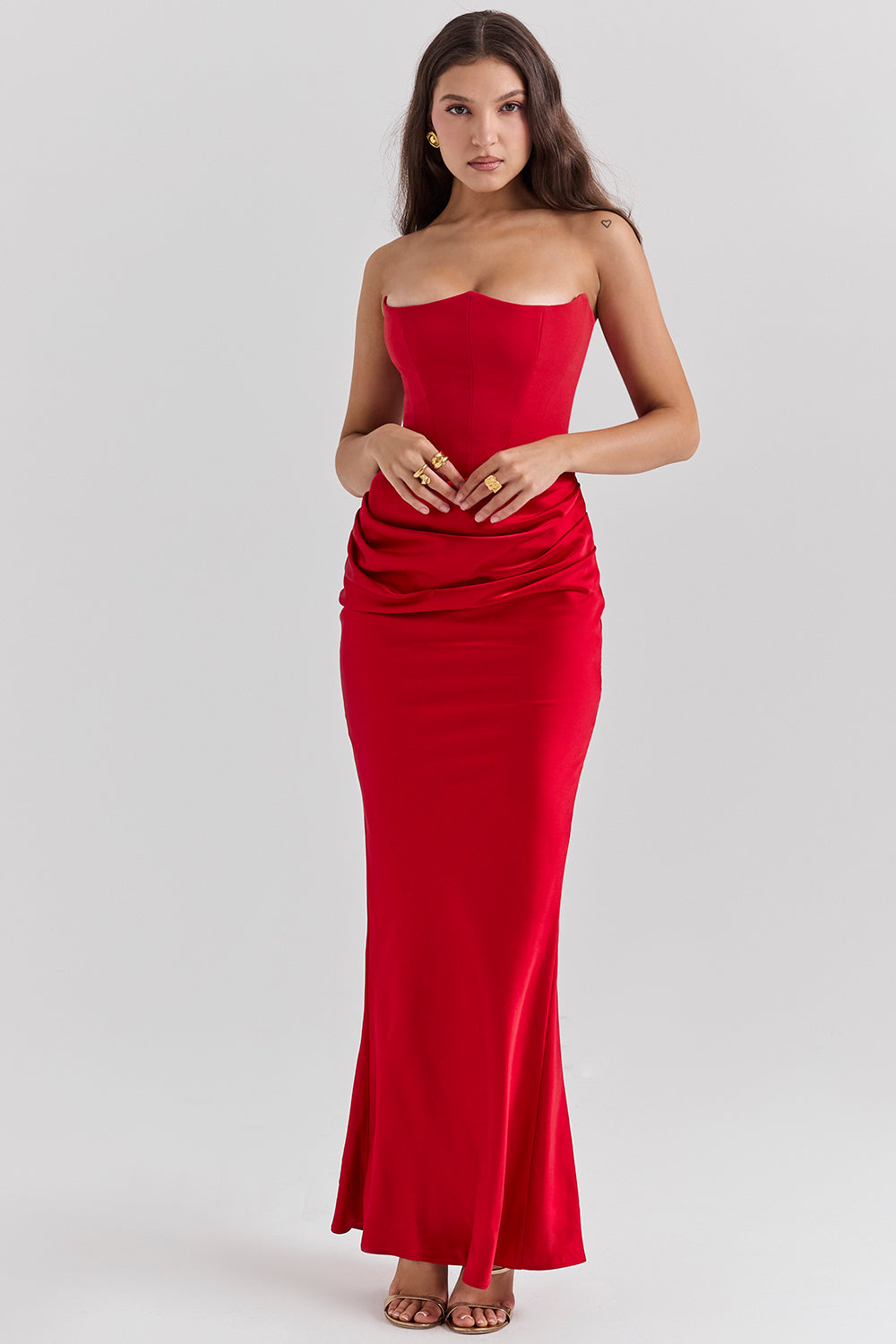 Women's Summer Formal Dress with Draped Hip Detail and Strapless