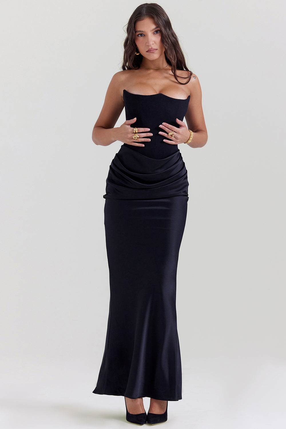 Women's Summer Formal Dress with Draped Hip Detail and Strapless