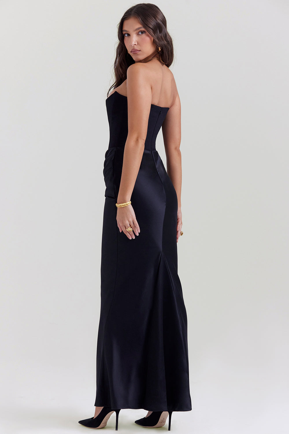 Women's Summer Formal Dress with Draped Hip Detail and Strapless