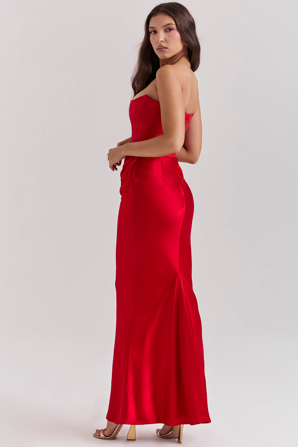 Women's Summer Formal Dress with Draped Hip Detail and Strapless