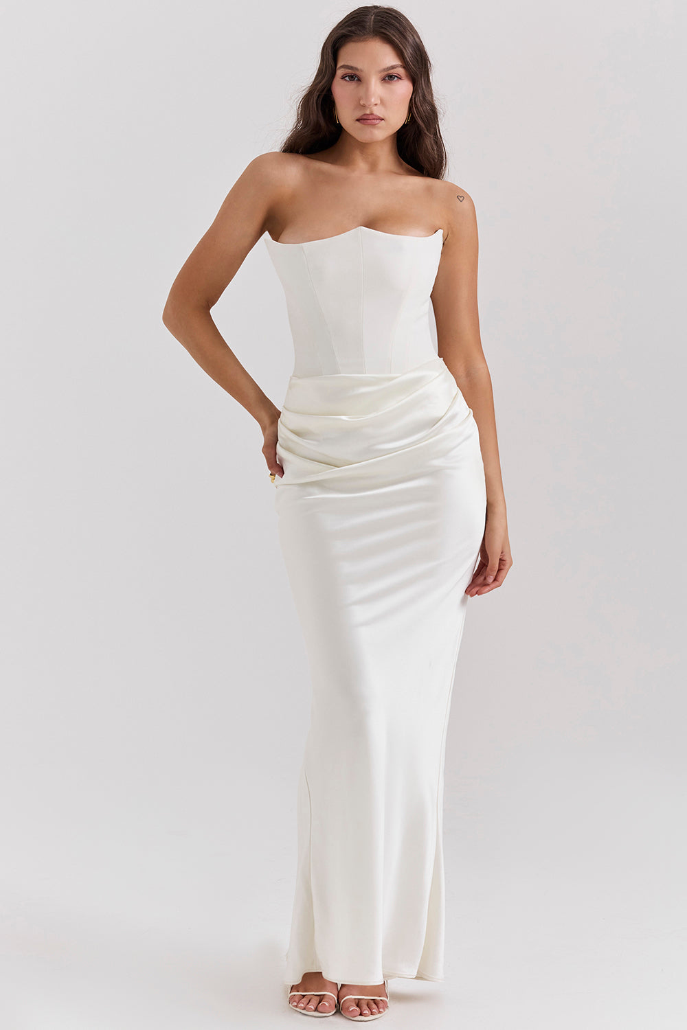 Women's Summer Formal Dress with Draped Hip Detail and Strapless
