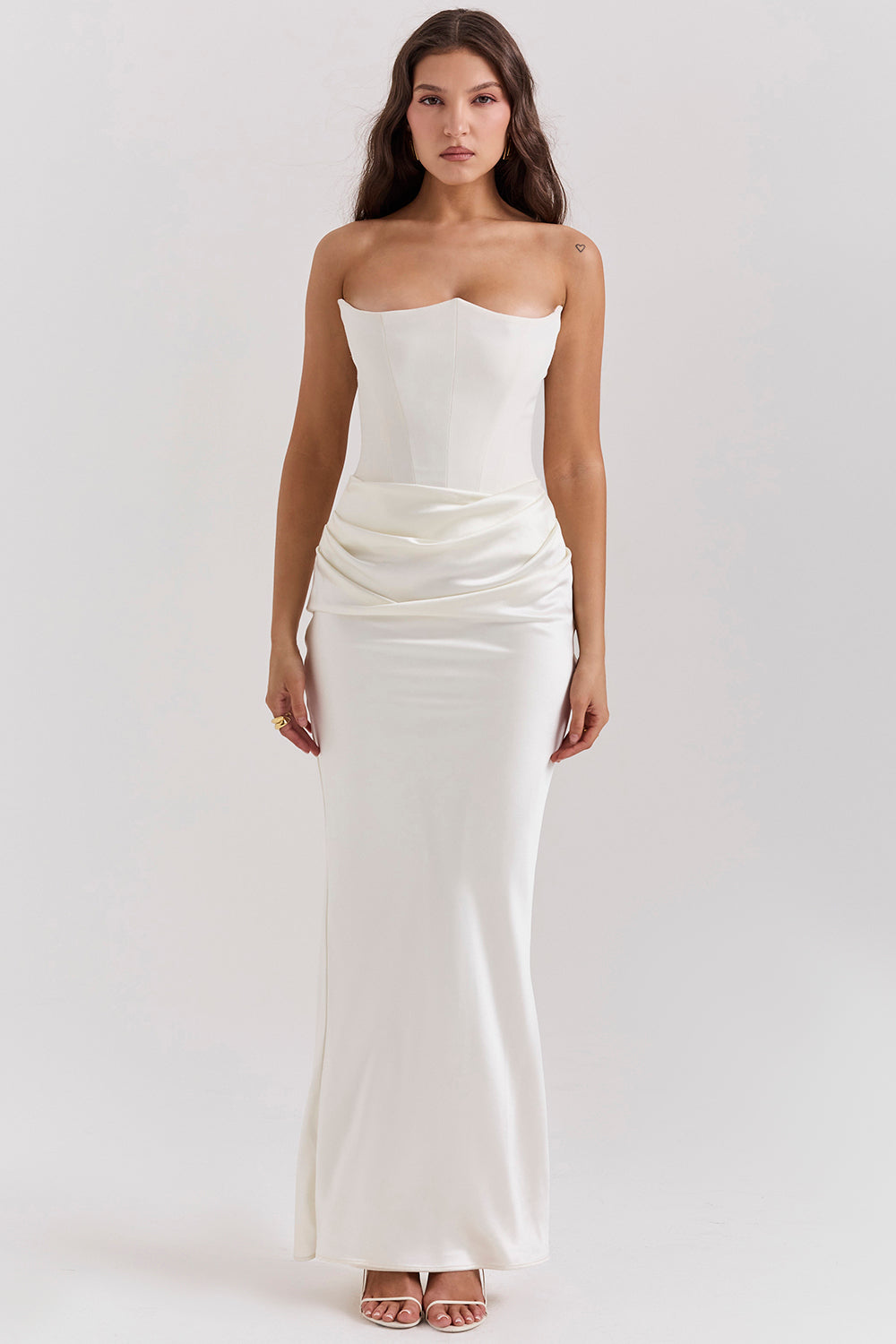 Women's Summer Formal Dress with Draped Hip Detail and Strapless