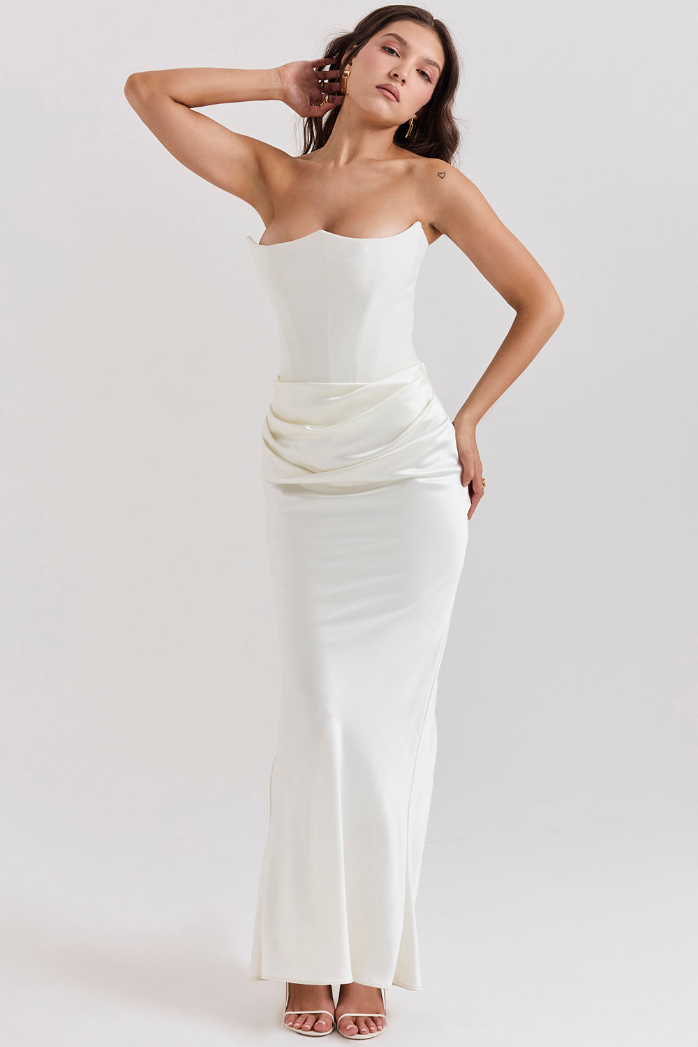 Women's Summer Formal Dress with Draped Hip Detail and Strapless